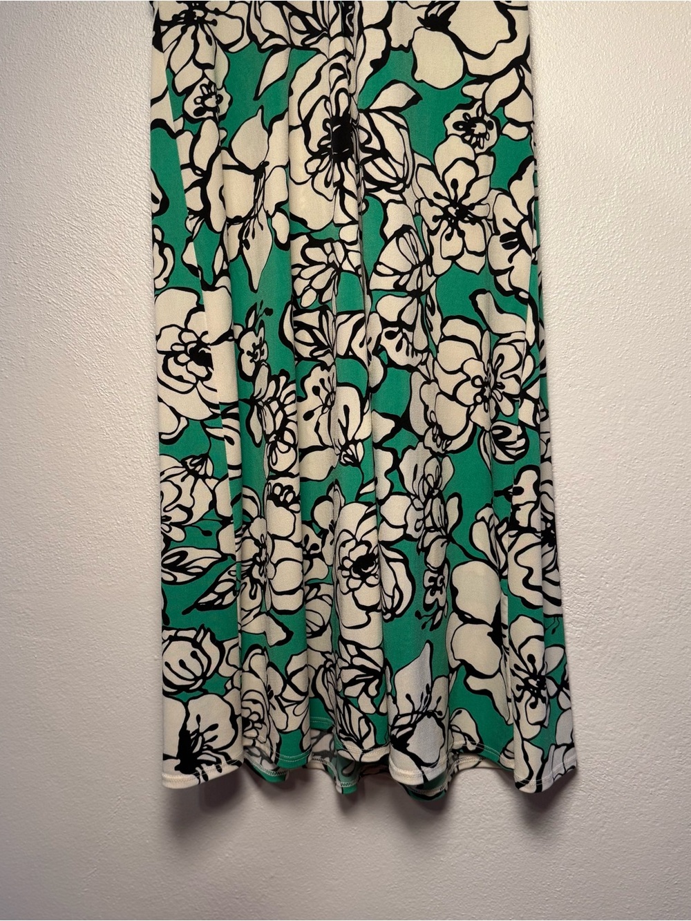 Bisou Bisou Green & Ivory Floral Print Y2K Midi Dress Ruche Detail Womens Size 8 - Picture 14 of 16